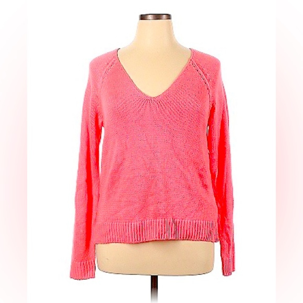Lilly Pulitzer Open Knit V-Neck Bennett Sweater in Pucker Pink (Neon), XL